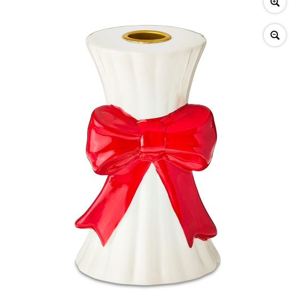Holiday Time Other - White Ceramic Christmas Taper Candle Holder with Bow, 5.5", by Holiday Time